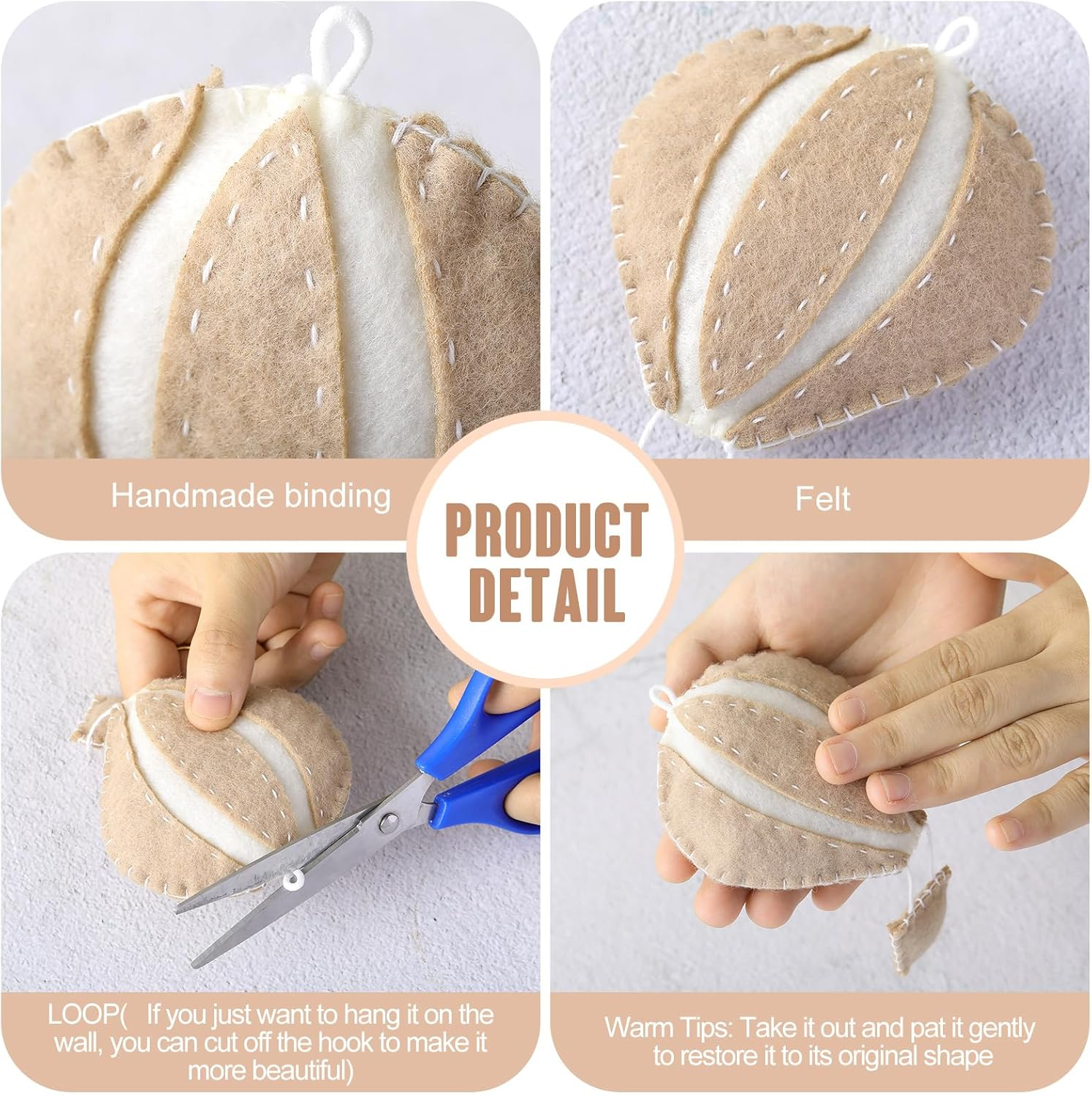 Poen 10 Pcs Star Hot Air Balloon and Cloud Nursery Wall Decor for Bedroom - Mini Felt Clouds Stars Western Decor for Kids Baby Room (Khaki) - Khaki image number 1