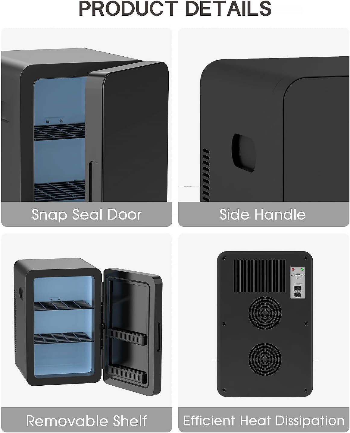 YOPOWER Mini Portable Compact Personal Fridge Cooler, 22 Liter Capacity, Includes Plugs for Home Outlet & 12V Car Charger, Black image number 3