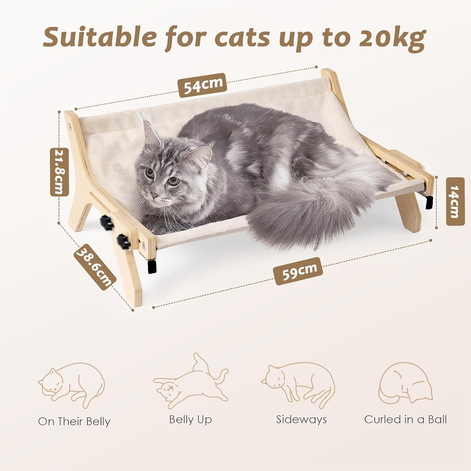 Cat Sill Window Perch Hammock Window Seat with Cushion Bed Cover, Wood & Metal Frame for Large Cats, Easy to Adjust Cat Bed for Windowsill, Bedside, Drawer and Cabinet image number 4