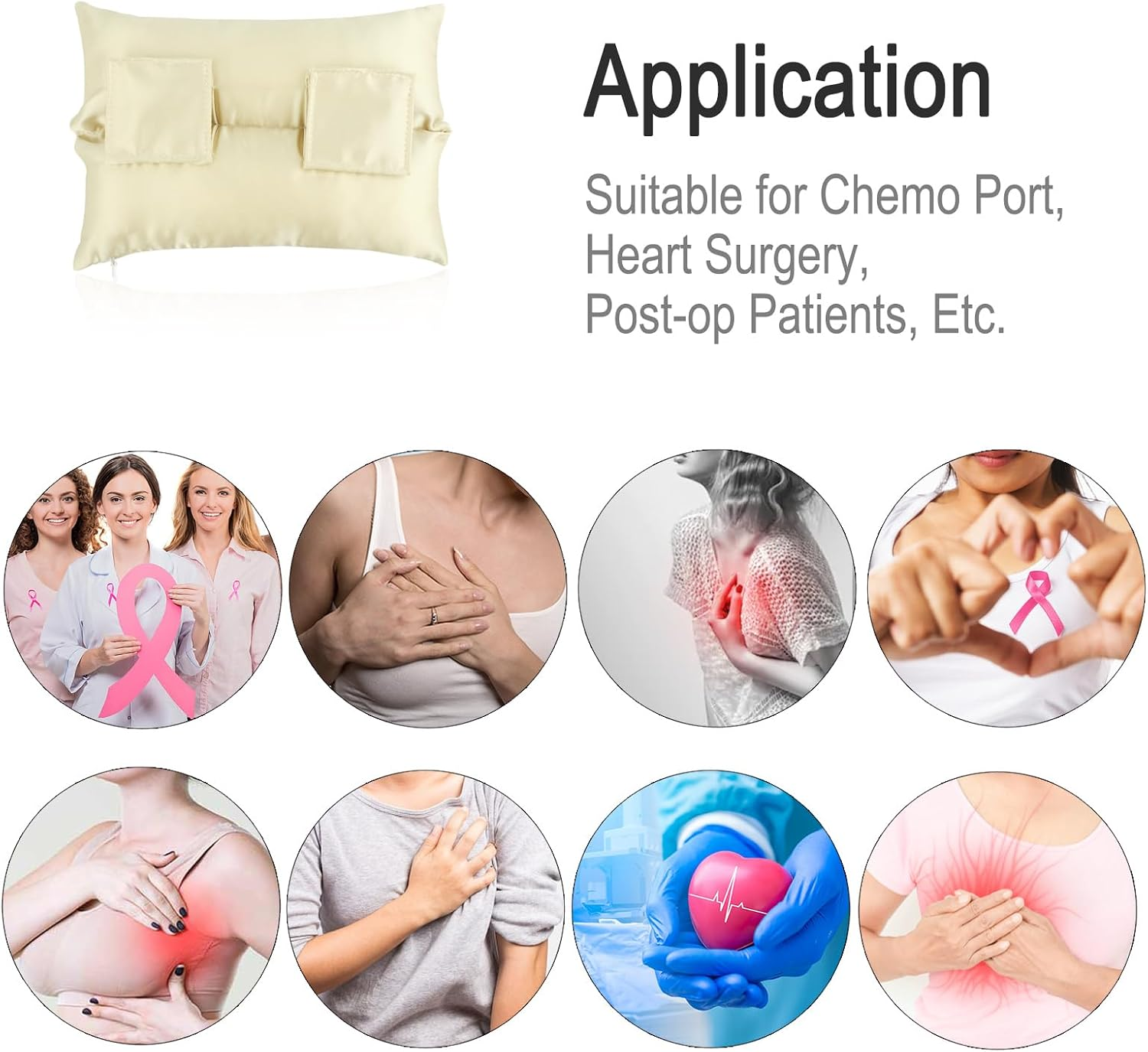 Silky Satin Port Pillow Heart Surgery Pillows for Chemo Port after Open Heart Surgery Recovery Gifts Bypass Pacemaker Must Haves Protector Smooth Cooling Cushion Champagne - Cute Flower image number 5