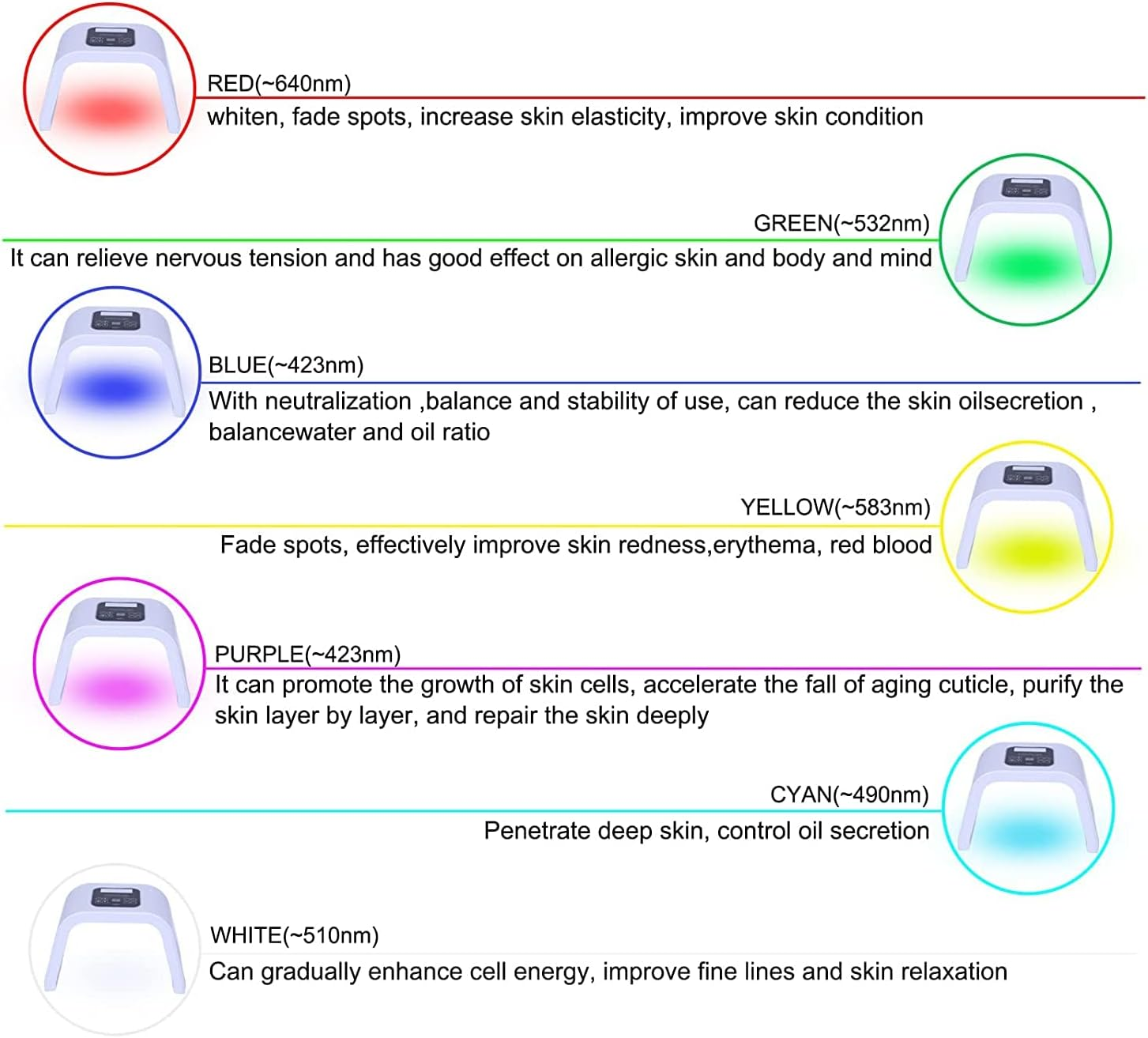 7 Color Light LED Face Mask Facial Skin Care Machine Beauty Salon Equipment Multifunctional Facial SPA Device image number 4