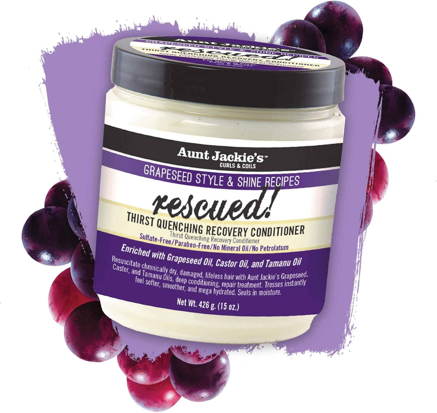 Aunt Jackie'S Grapeseed Style and Shine Recipes Rescued Thirst Quenching Hair Recovery Conditioner Repair Treatment, Seals in Moisture, 15 Oz image number 1