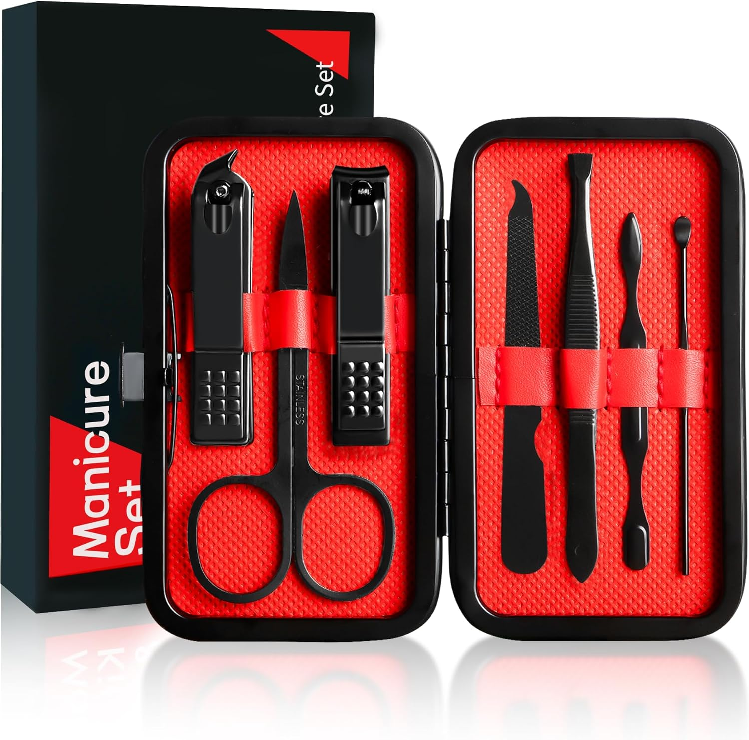 Manicure Set Gift for Men, Stocking Stuffers for Husband Teen Boy, 7 in 1 Finger and Toe Nail Clippers Kit, Men Personal Care Tools Accessories Pedicure Kits with Travel Case Nail Grooming Kit