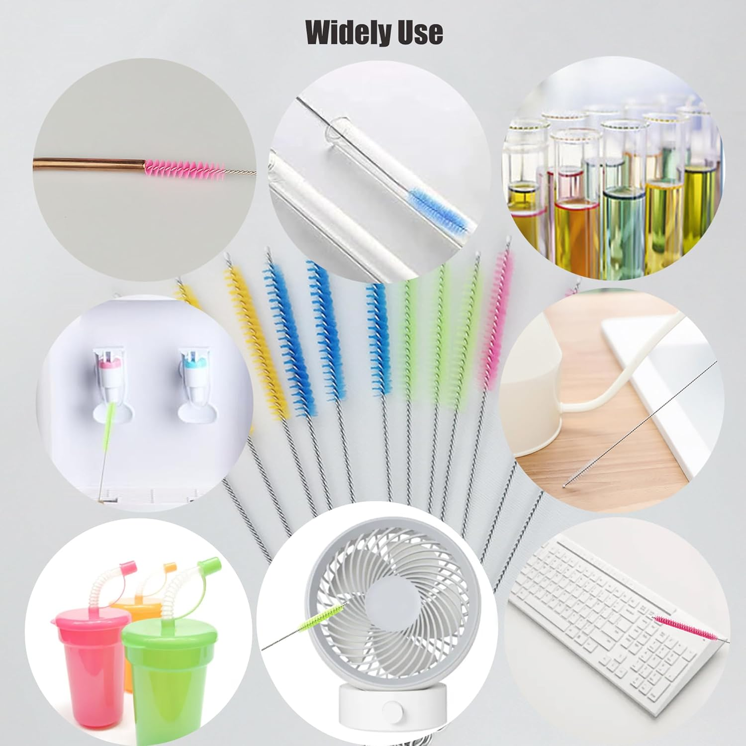 Straws Cleaner Brush with High Density Nylon Bristles & Stainless Handle & Hanging Loop, Also for Cleaning Sippy Cup, Bottle, Nozzle, Teapot, Narrow Area, D: 0.4 X L:10 Inch, Set of 8, 4 Colors Mix image number 4