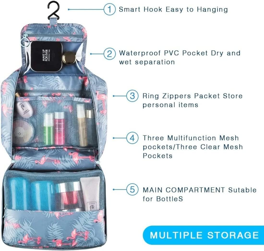 Niwlix Toiletry Bag for Women, Travel Kit and Accessories Organizer, Travel Essentials, Grey Flamingo, Travel Accessories - Black Flamingo image number 6