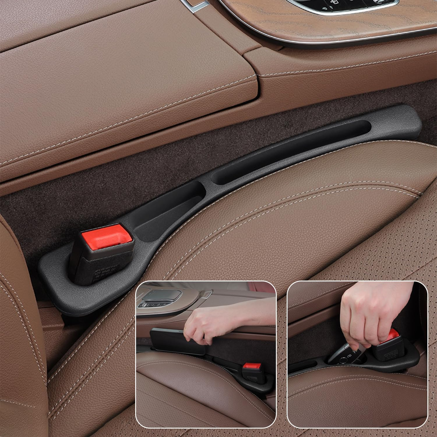 Topbine Car Seat Gap Filler Set，2 Pack Soft Foam Seat Gap Filler，Seat Crevice Blocker Stop Things from Dropping,Car Accessories Gap Filler for Fit Most Vehicles (Black) image number 2