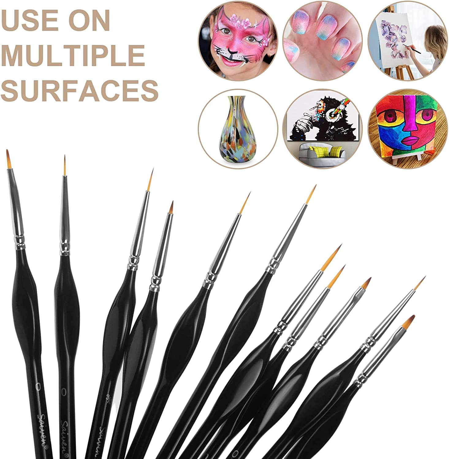 Miniature Detail Paint Brush Set-12Pcs Micro Professional Fine Oil Paint Brushes with Storage Bag, Watercolor Face Painting Brushes Set for Acrylic,Oil,Watercolor,Face,Scale Model Painting (Black) image number 6