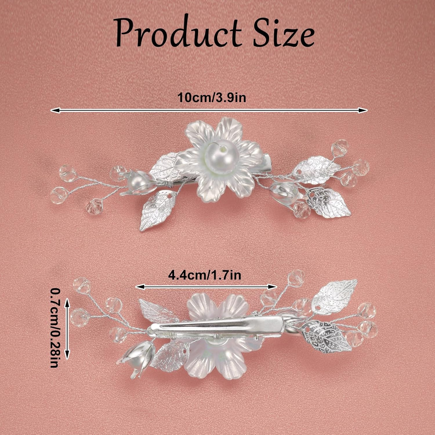 Pack of 2 Silver Flower Pearl Bridal Hair Accessories, Silver Hair Pins Wedding, Hair Accessories for Women and Girls image number 3
