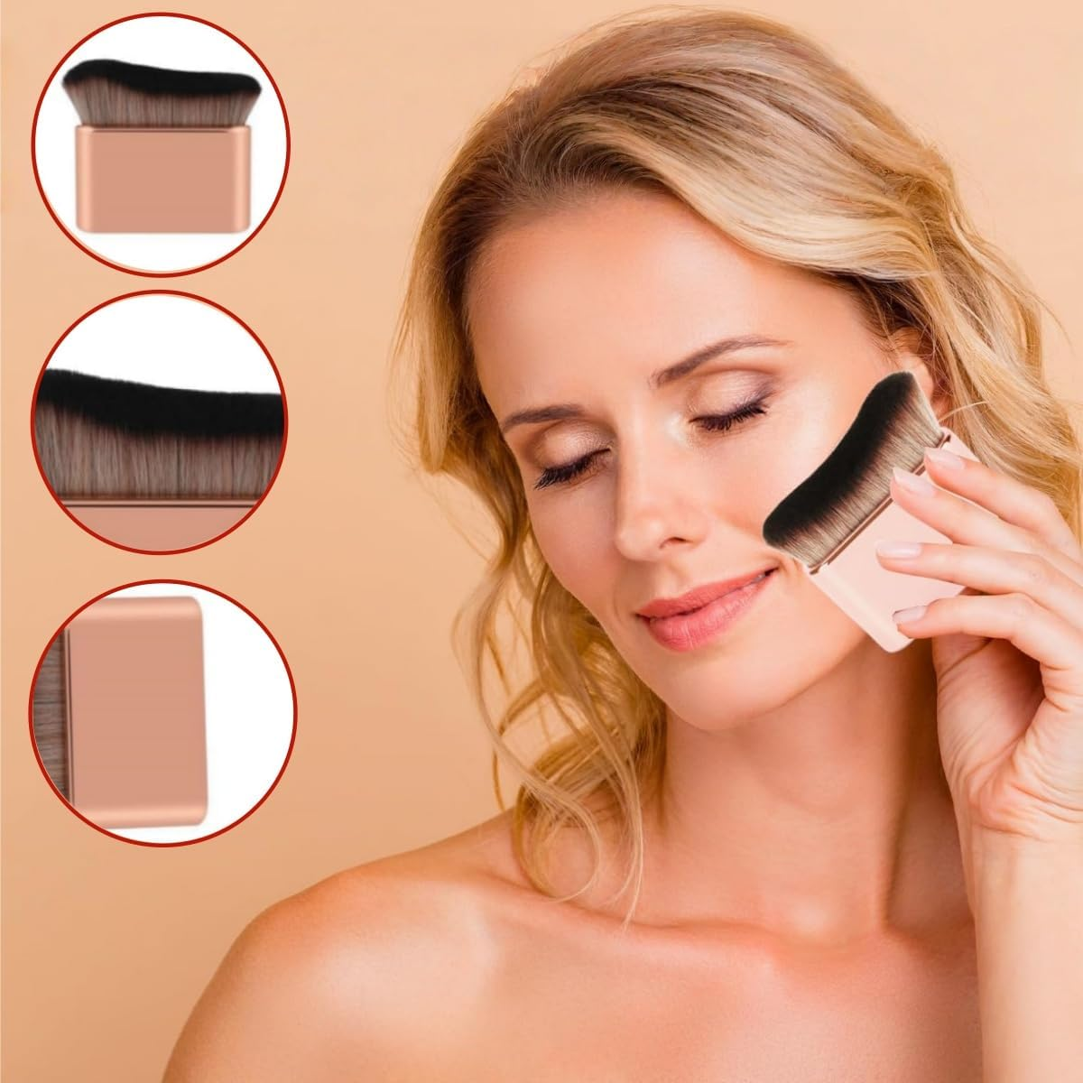 2 PCS Body Brush, Foundation, Blusher,Big Makeup Brushes，For Tanning, Leg Foundation, Fake Tan and Self Tanning Blending Brush(Black,Rose Gold) image number 5