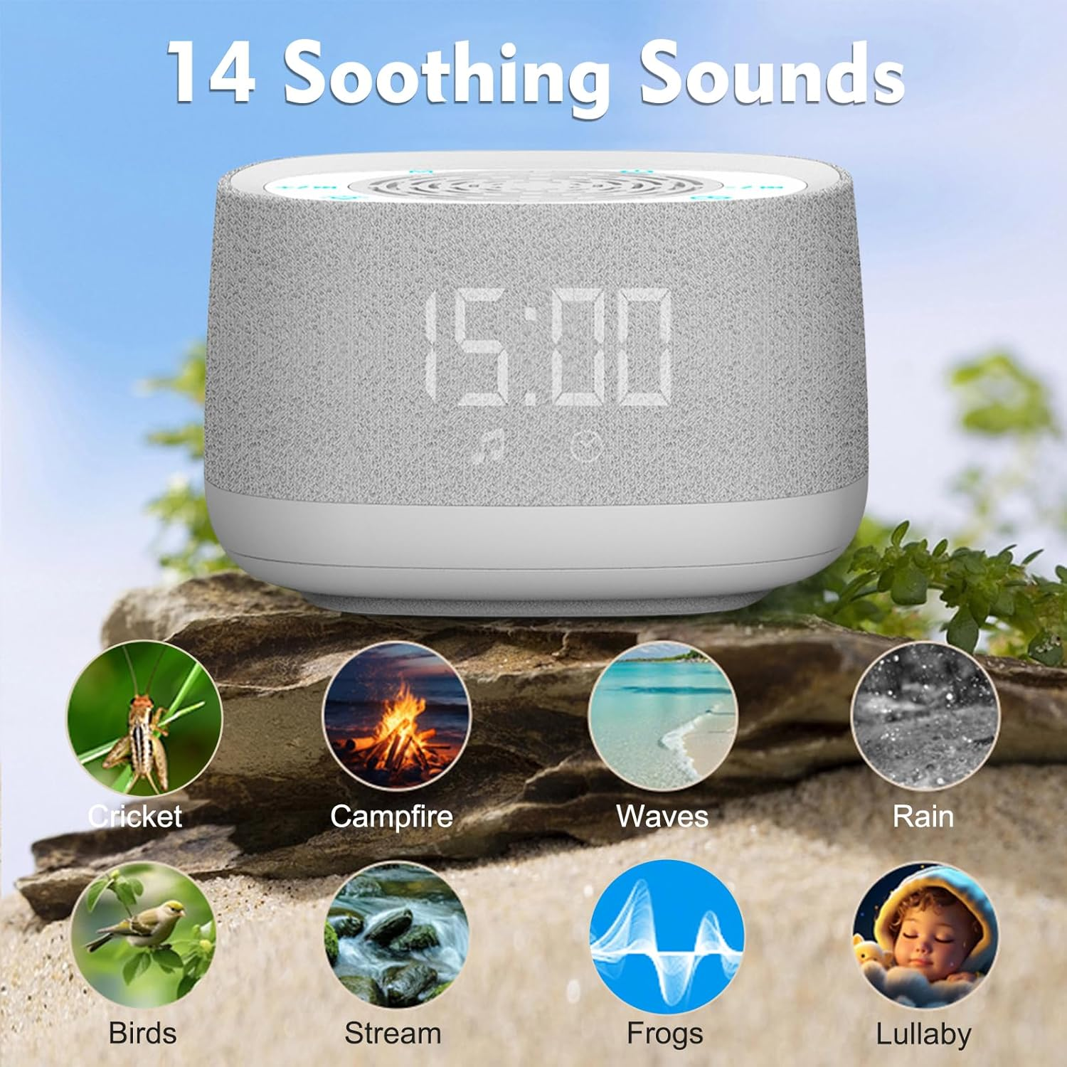 White Noise Machine & Alarm Clock with Bluetooth Music Player,14 Soothing Sound,7-Color Night Light,3-Timer Sleep Timer,Volume Control,Portable Hatch Sound Machine for Sleep/Office/Travel(White) image number 2