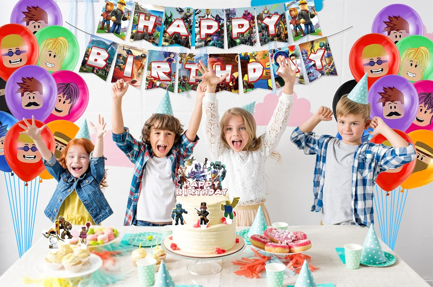 Roblox Balloons & Cupcake Toppers - 35 Piece Birthday Party Pack with Banner & Cake Decorations image number 2