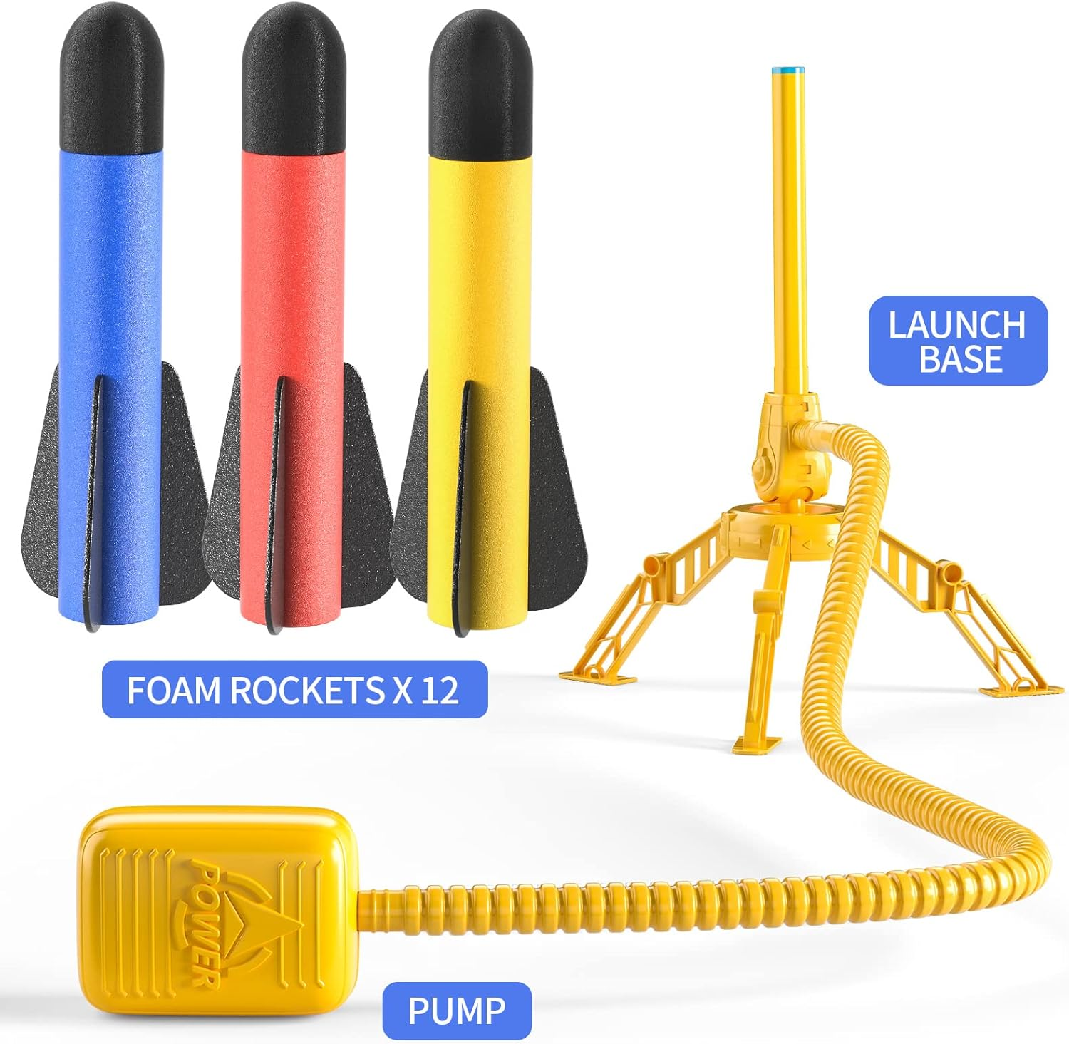 Rocket Launcher for Kids, 12 Foam Rockets and Launcher Pad, Launch up to 100+Ft, Kids Outdoor Toys, Birthday Gift Toys for Toddlers Boys Girls Age 3 4 5 6 + Years Old