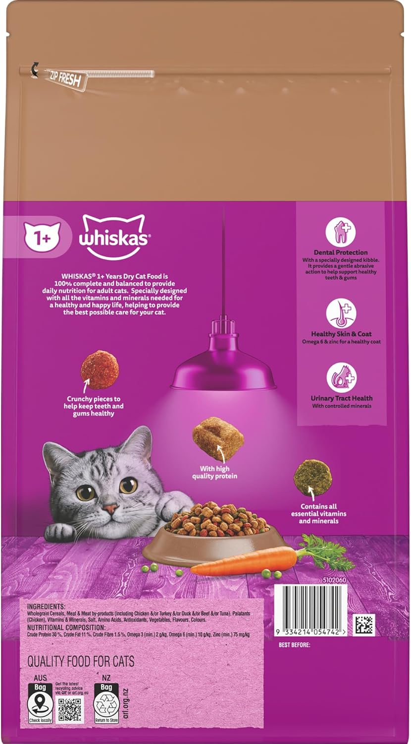 Whiskas Adult Dry Cat Food Beef & Lamb 1.8Kg Bag, 4 Pack image number 3