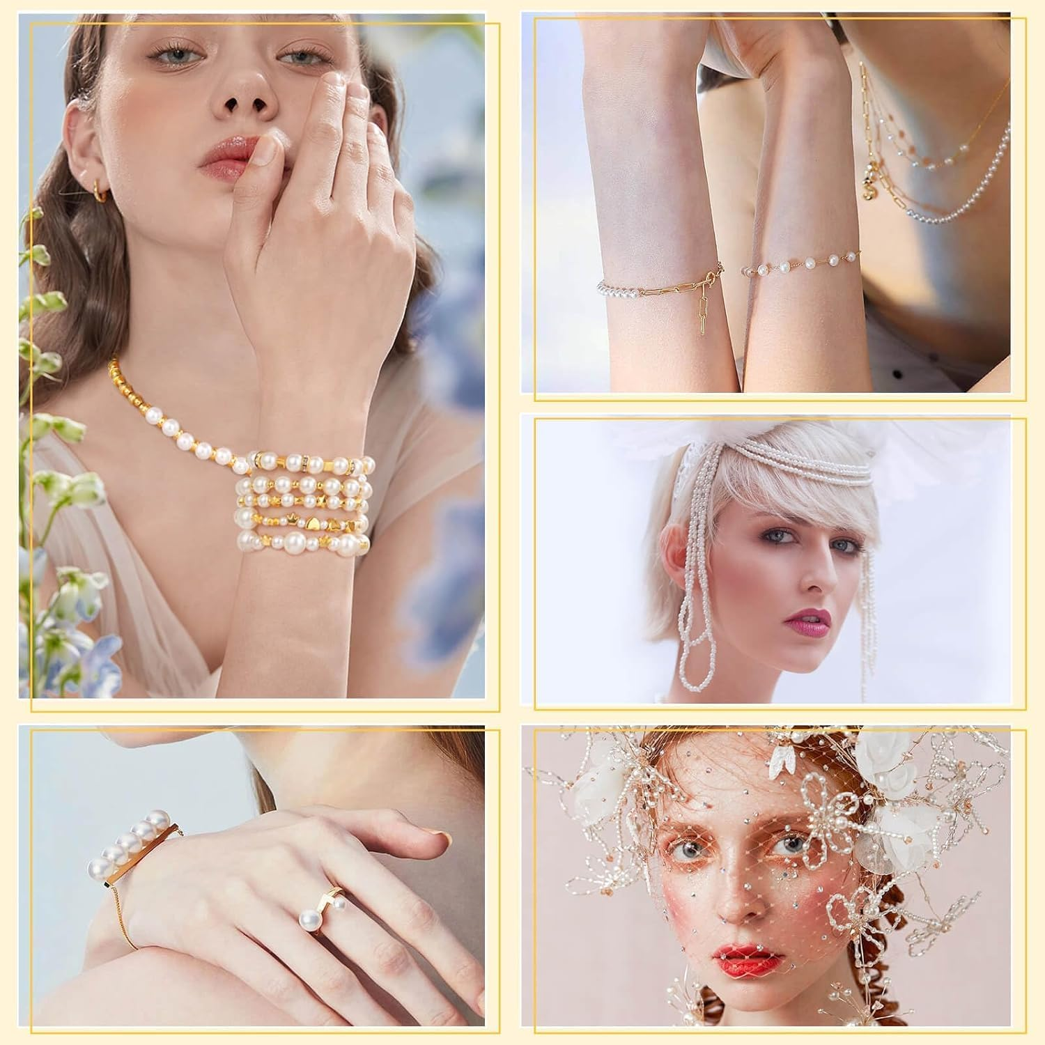 IONPSHG 1860Pcs Beads Bracelet Making Kit with 5 Sizes round White Pearl Beads, Multi-Shape Pearls & Gold Spacer for DIY Jewelry Making, Art Crafts Gifts for Women Girls