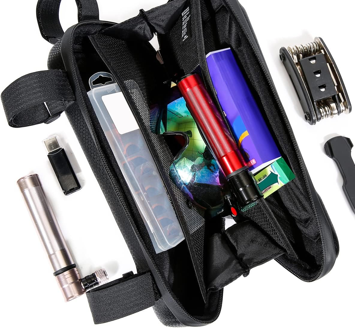 WILD MAN Rainproof Hard Shell Bike Triangle Frame Bag Top Tube Bicycle Bags Good for MTB Mountain Road Bike or Motorcycle Saddle (XT4, Sun Pattern) image number 3