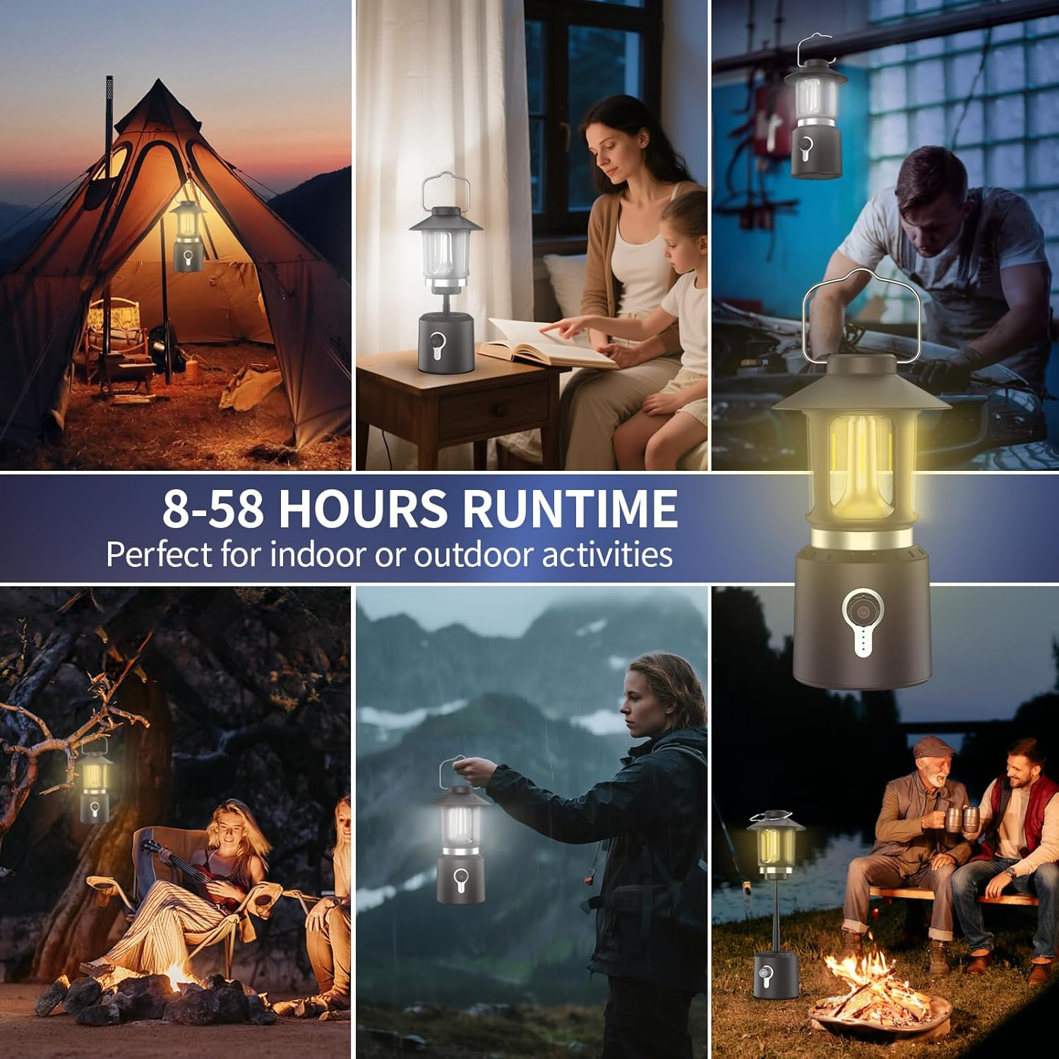 Phylosal Retro Classic LED Camping Lantern, Rechargeable Stepless Dimming Vintage Lantern, 3 Light Modes (2000K-6500K), 8000Mah Power Bank, Bright Hanging Tent Light for Indoor & Outdoor, Hiking, Camp image number 2