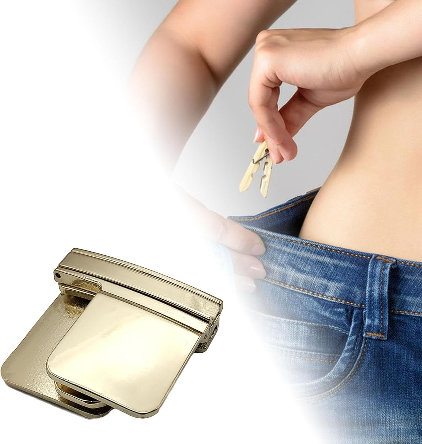Colaxi Pants Clips for Waist, Pant Waist Tightener, Waist Clips for Trousers, Pant Waist Shrink Clip Waist Buckle - Golden image number 3