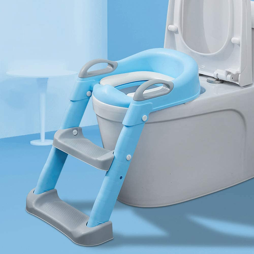 Potty Training Seat with Step Stool Ladder,Potty Training Toilet for Kids Boys Girls，Toddlers-Comfortable Safe Potty Seat with Anti-Slip Pads Ladder (Grey)