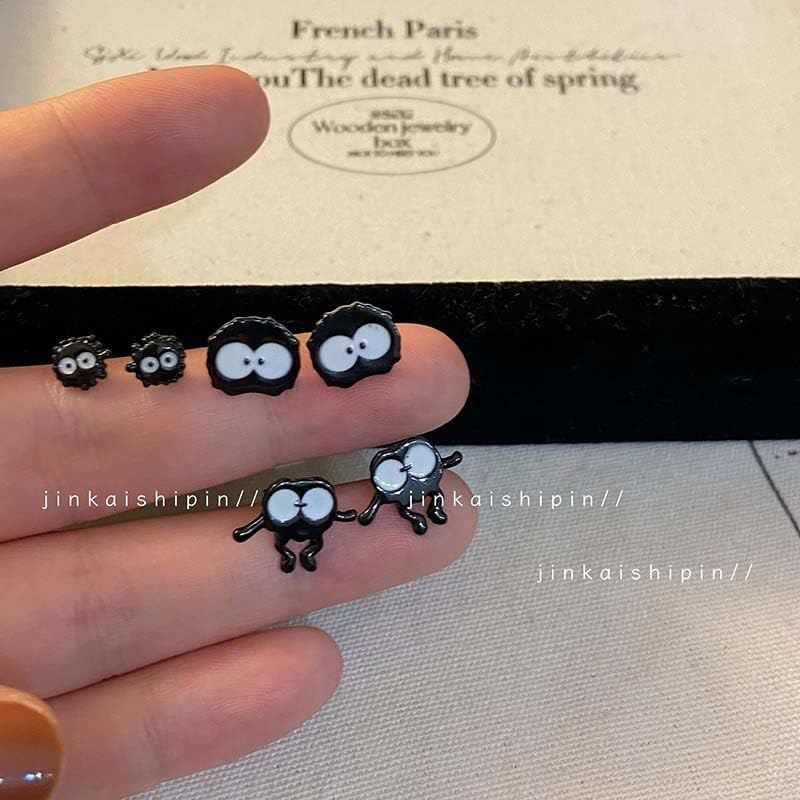 Hofar 6Pc Black Cute Cartoon Dangle Earrings Earrings for Women Suitable to Party Fashion Dangle Earring Gift for Women Girls, Zinc, No Gemstone