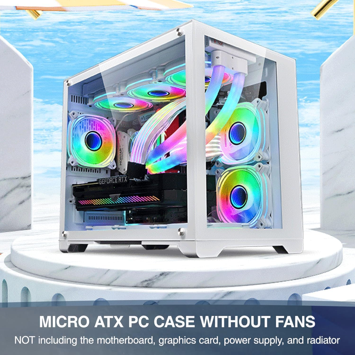 LIODUX MATX Gaming Computer Case, PC Case with Dual Chamber Panoramic Tempered Glass, 360Mm Radiator Support, High-Airflow Dual-Chamber Computer Tower Case - without Fans (White)