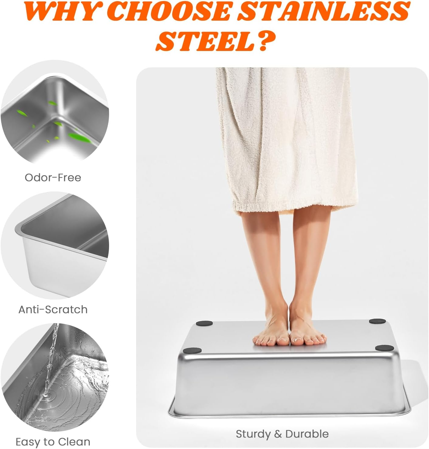 Stainless Steel Cat Litter Box with Scatter Shield, XL Extra Large for Big Cats, High Sided Enclosure Metal Cat Litter Pan/Tray with Litter Mat, Non-Sticky, Anti-Urine Leakage, Easy Cleaning image number 2