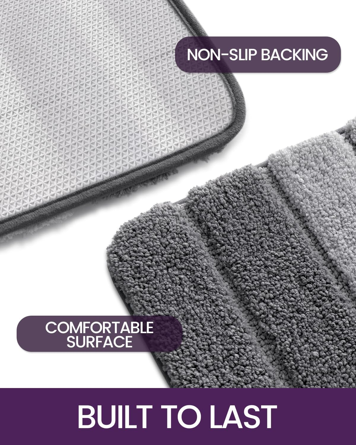 DEXI Bath Mat Bathroom Rug Absorbent Non-Slip Washable Shower Floor Mats Carpet 16"X24", Grey image number 6