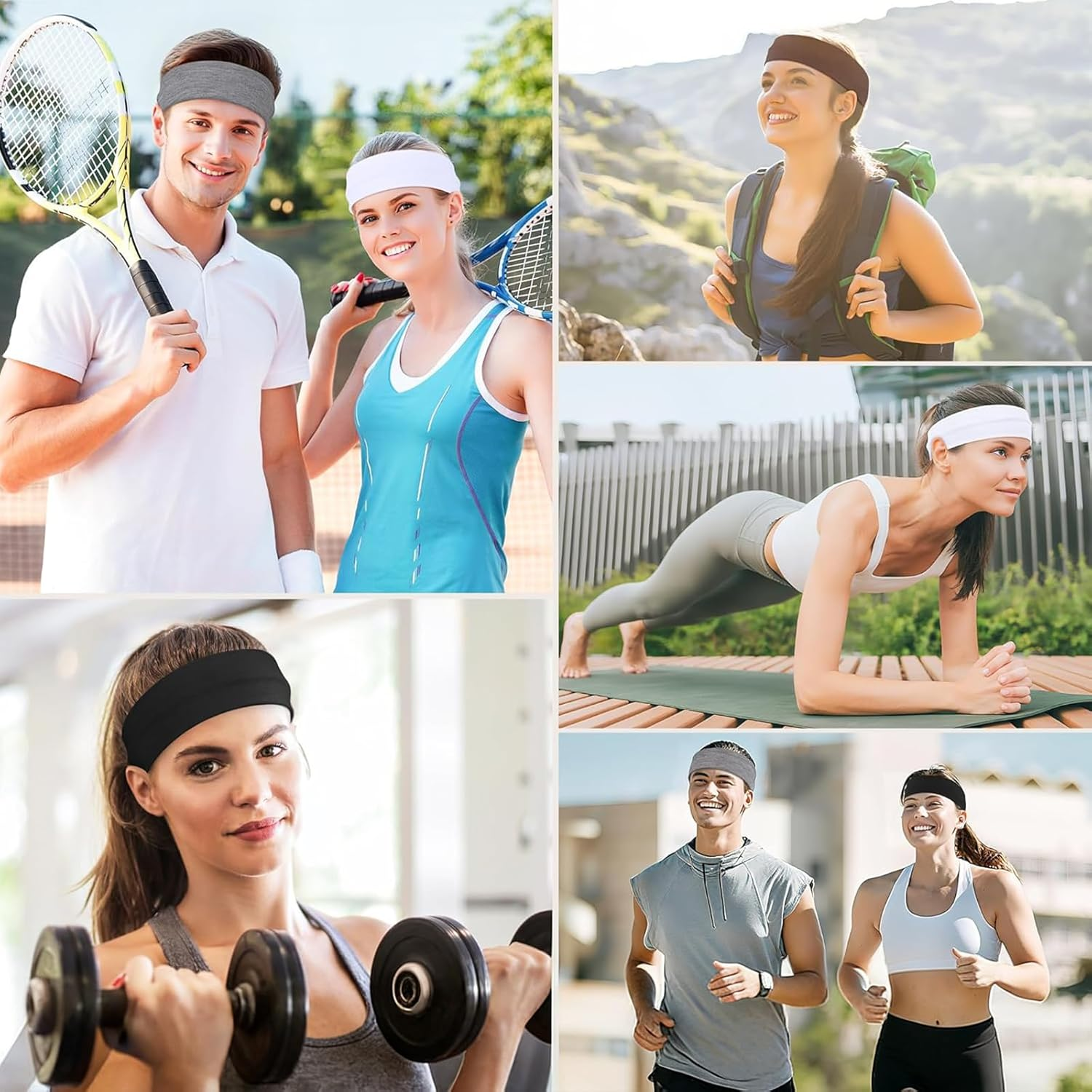 Headbands for Women, 8Pcs Stretchy Non Slip Soft Cotton Cloth Hair Bands for Sports, Workout, Yoga and Running image number 2