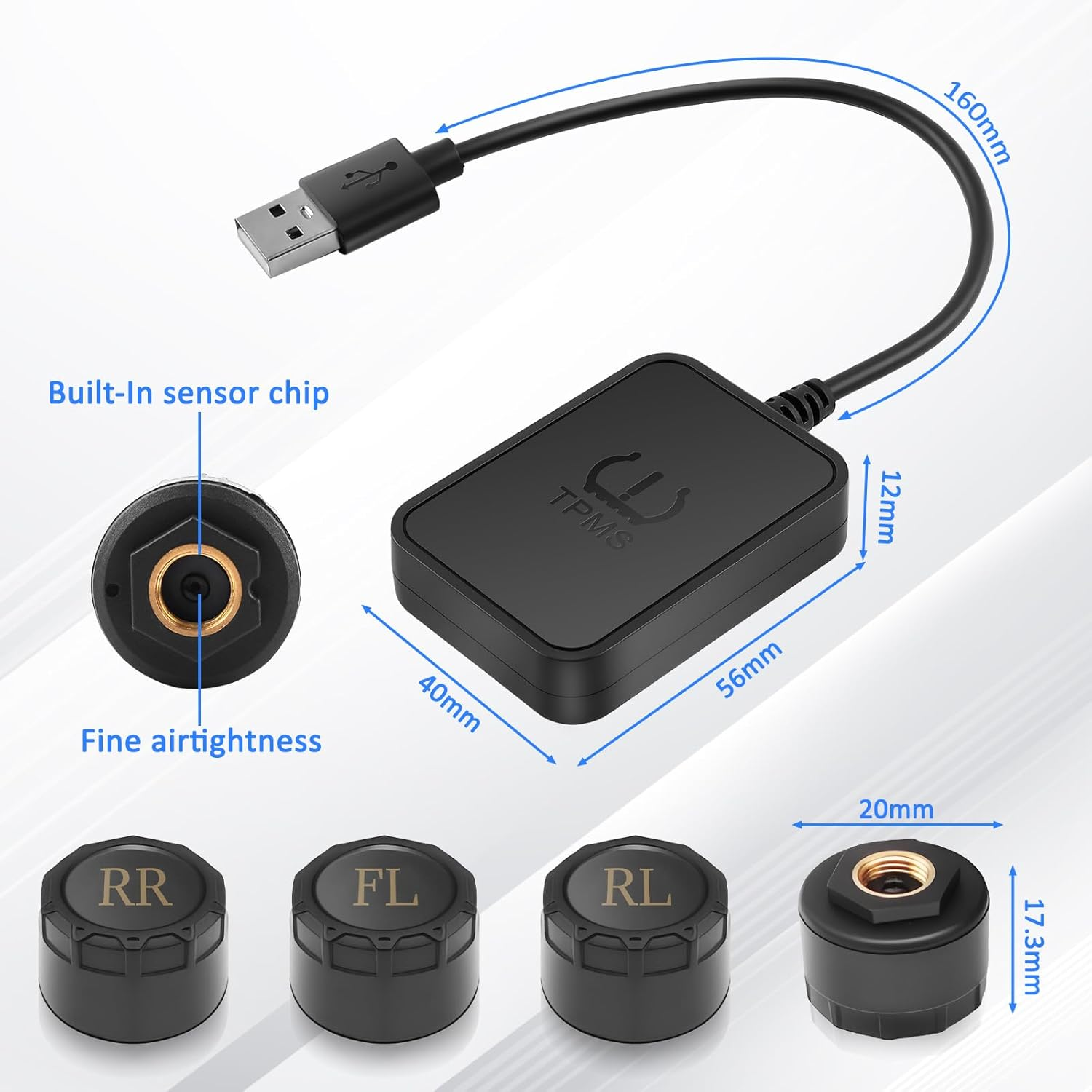 Avutrel TPMS Tyre Pressure Monitoring System 0-8 Bar Tyre Pressure Monitor with USB Charge, 4 Tyre Pressure Sensors, Android Navigation Display Compatibility, Universal Tool for Cars, Caravans image number 4