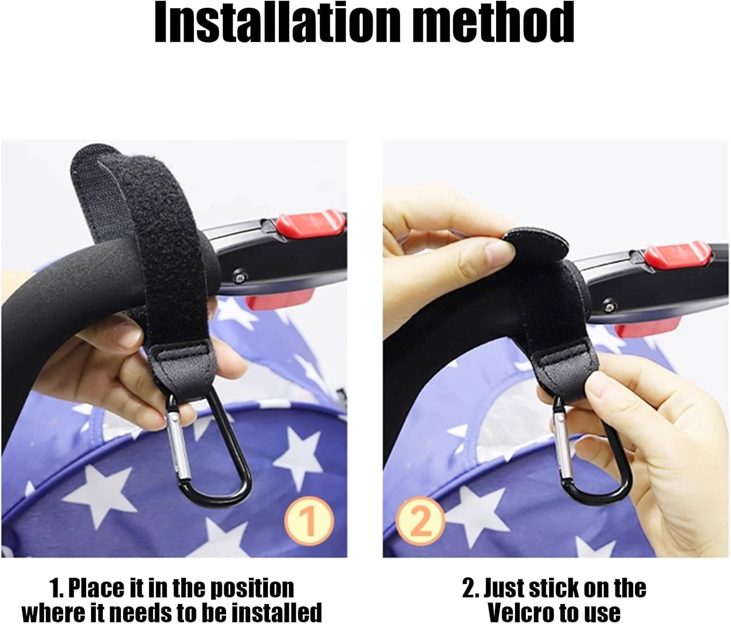 Yxvyxymyxxg​ Stroller Hooks with Dual Attachment - 5Pcs,Adjustable Hooks with Velcro & Carabiner, for Diaper Bags, Groceries and Purses, Fits Most Stroller Models image number 4