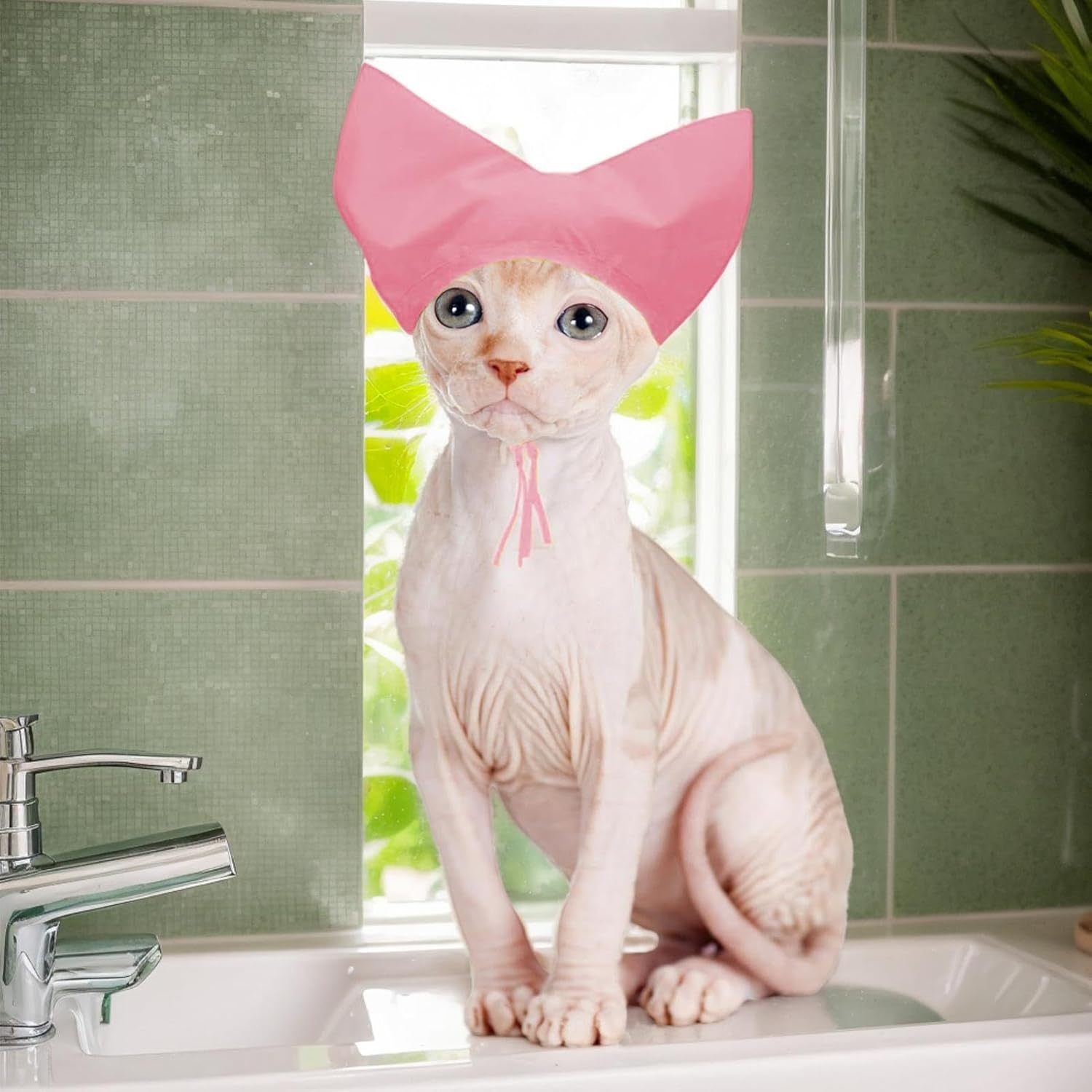 Shurzzesj Dog Shower Cap - Bathing Cap Adjustable Shower Hat Dog Ear Cover - Head Wrap Oxford Cloth, Pet Supplies Waterproof Ear Protection, Grooming Bathing Supplies - Pink image number 4