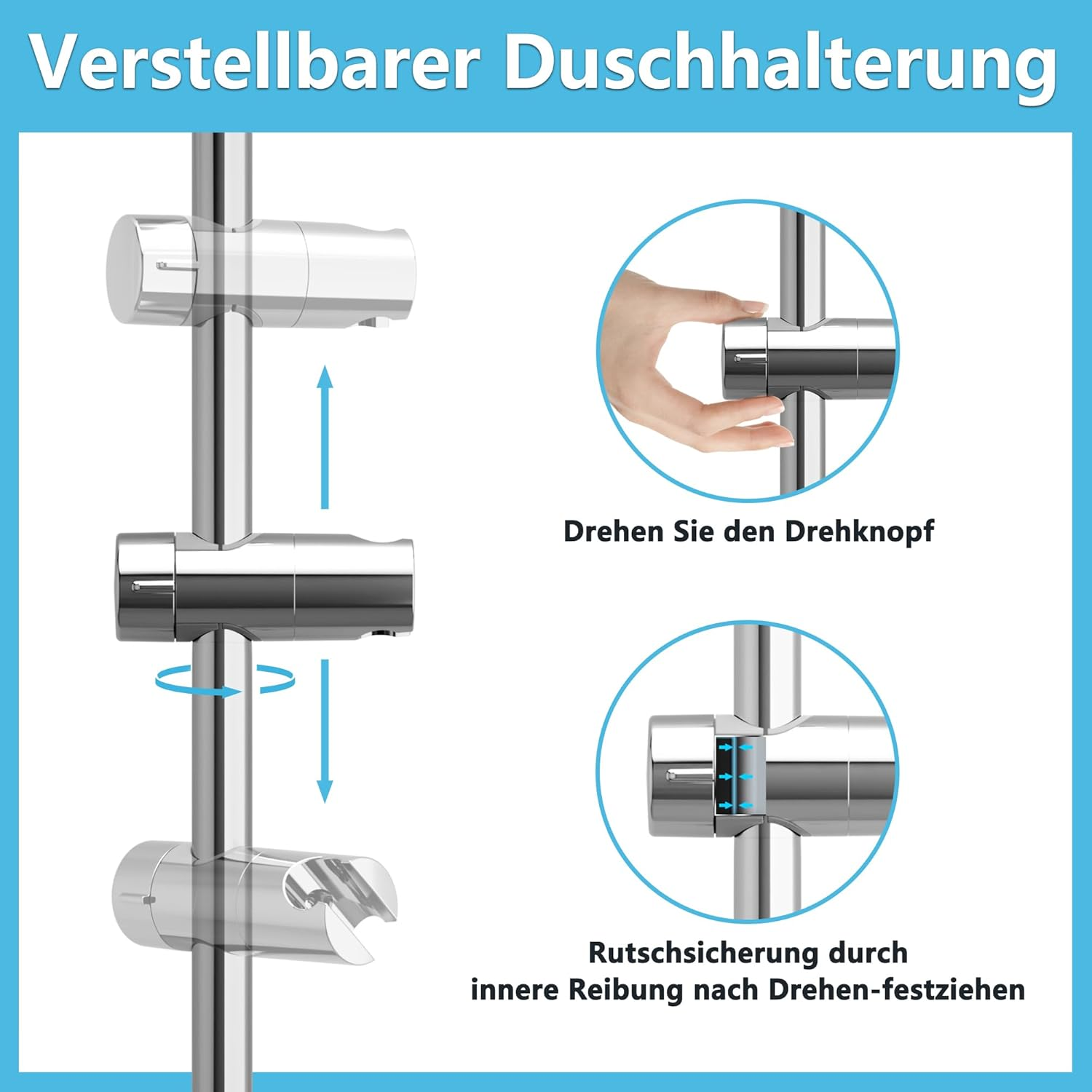 G&ouml;rbach Shower Set Shower Rail with Shower Head Holder Stainless Steel Shower Rail 70 Cm Shower Wall Rail with Variable Wall Fixings for Variable Adaptation to Existing Drill Holes Chrome image number 4