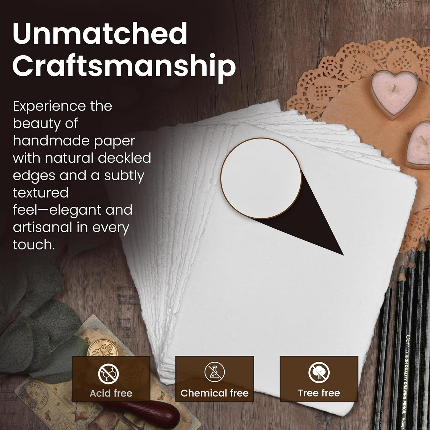 LEATHER VILLAGE Watercolor Paper Mixed Media 150 GSM Thick Deckle Edge Virgin Cotton (S, off White)