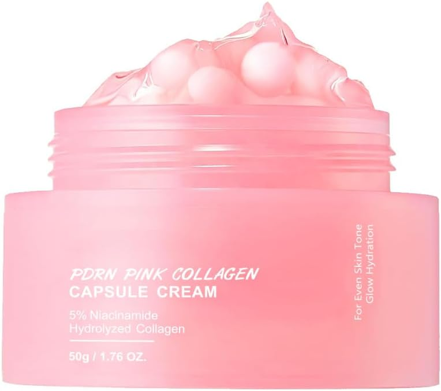 50G DNA PDRN Pink Collagen Capsule Cream - 55G, Korean Face Moisturiser with Niacinamide, Lightweight Hydrating Cream (1 Pack)