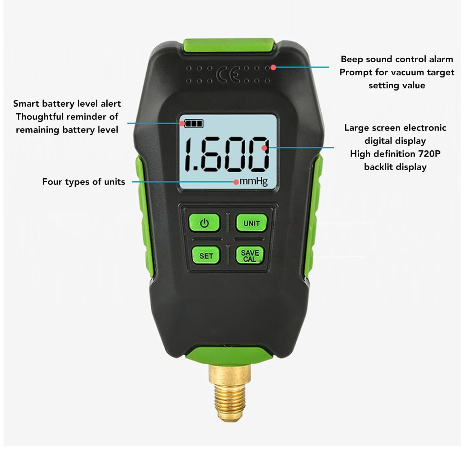 Digital Vacuum Gauge, Large Screen Display, Professional Accuracy, Integrated Extension Connector, 7/16In 20UNF Interface, 4 Vacuum Units, Water Dust Resistant image number 3