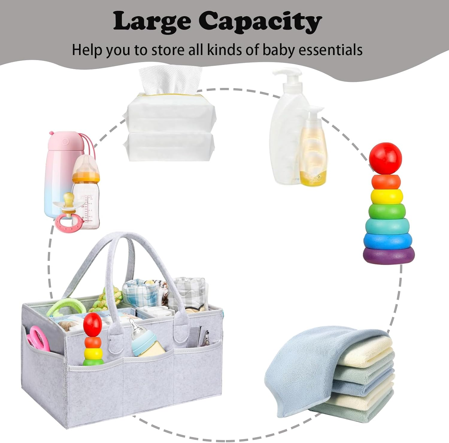 Jotia Baby Diaper Caddy Organizer, Felt Cloth Nursery Storage Bin and Car Organizer Baby Storage Basket for Diapers and Baby Gift Basket, Changing Table Organizer for Indoor Outdoor image number 3