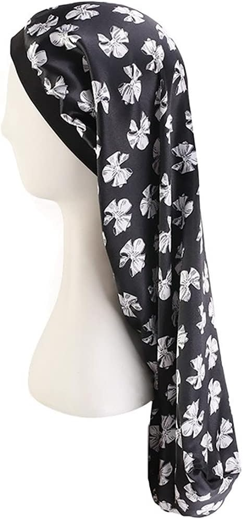 COSYOO Hair Braid Bonnet Satin Wide Classic Decorative Extra Long Printed Silk Soft Elastic Hair Bonnet for Women Printed Patterned Cover Lightweight image number 1
