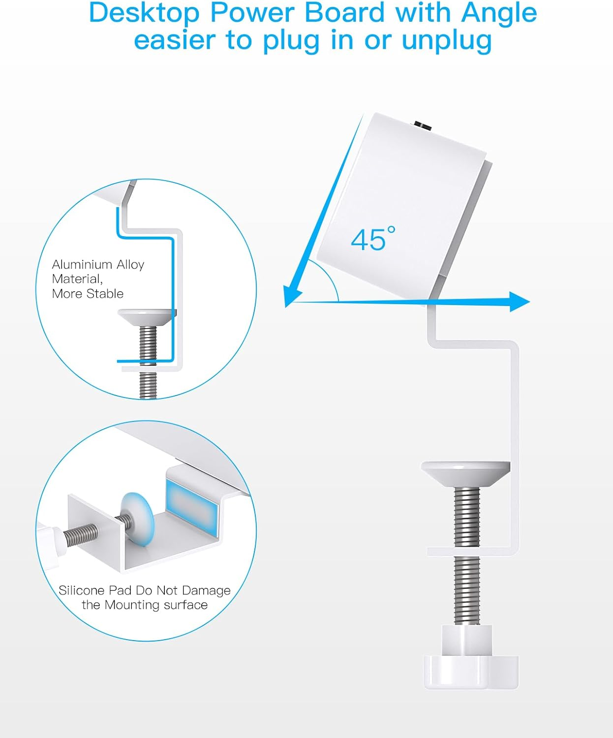 PD 30W Desk Clamp Power Board USB C,Fast Charging Station,4 Outlets with 4 USB Ports(2 USB C), Desktop Mounted Power Board Surge Protected, 1.5M Extension Cord for Desk Accessories Home Office