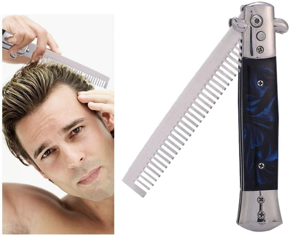 Switchblade Spring Folding Push Button Pocket Comb, Foldable Automatic Stainless Steel Hair Trimmer Combs, Men Oil Hair Styling Accessories(Brown) image number 5