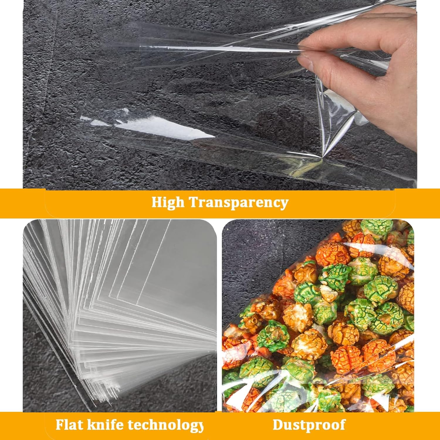 100PCS Ling-Luo Clear Cellophane Bags, 10Cmx15Cm Small Treat Bags with Twist Ties for Cake Pops, Candy, Goodies, Rice Crispy Treats, Favors, Birthday Party (4'' X 6'') image number 5