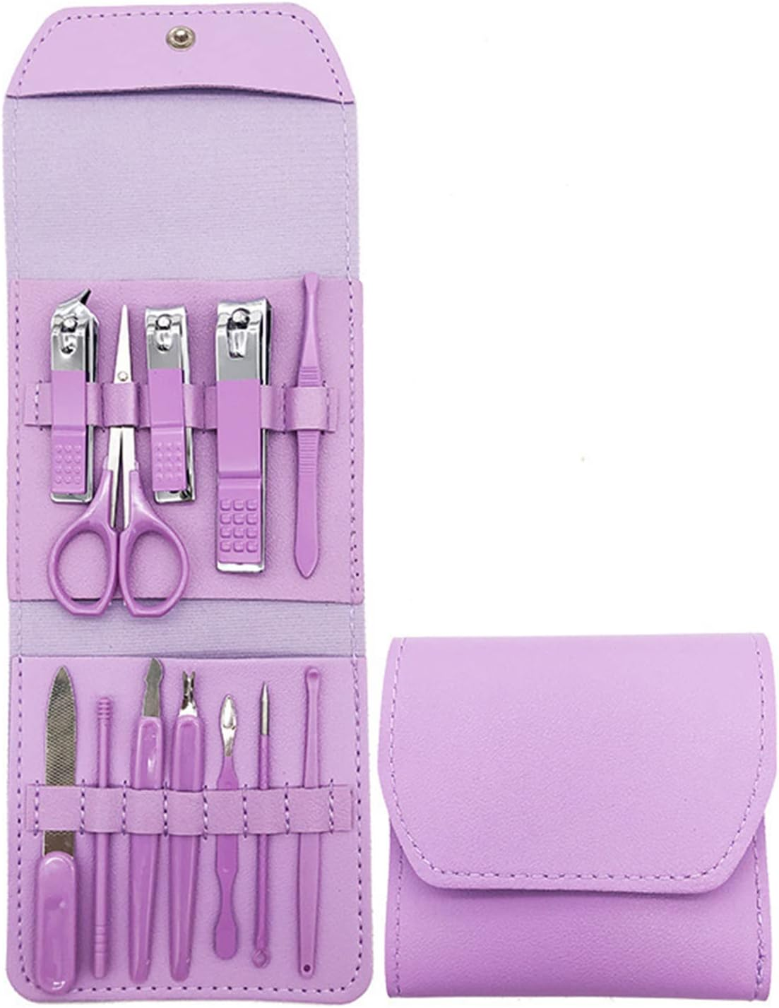 Nail Clipper Set, 7PCS Manicure Set Fingernail Clippers Kit Fashion Color Purple Stainless Steel Pedicure and Manicure Kit with Purple PU Leather Case image number 3
