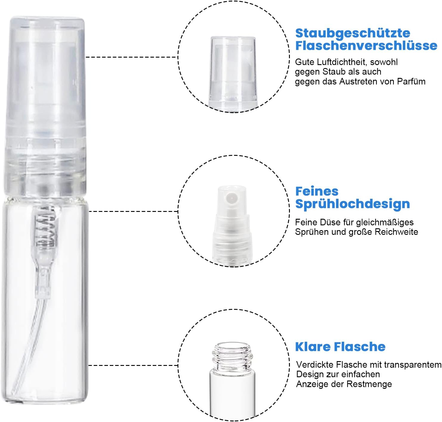 Suruikei Pack of 30 3 Ml Perfume Atomiser Glass Mini Spray Bottle Small Atomiser Refillable with Funnel Pipettes and Label Stickers Perfume Atomiser for on the Go (30 X 3 Ml, Transparent) image number 3