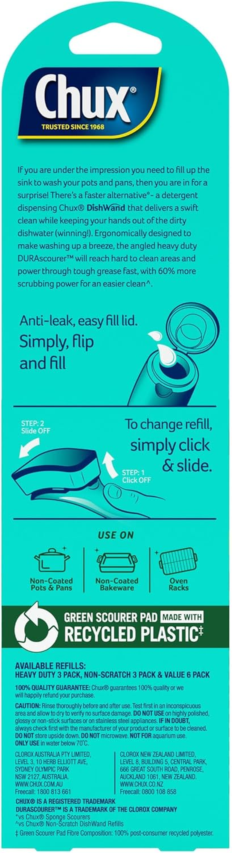 Chux Dishwand Heavy Duty Handle, Soap Dispensing Dishwand with Angled Scrubber, 1 Count image number 1