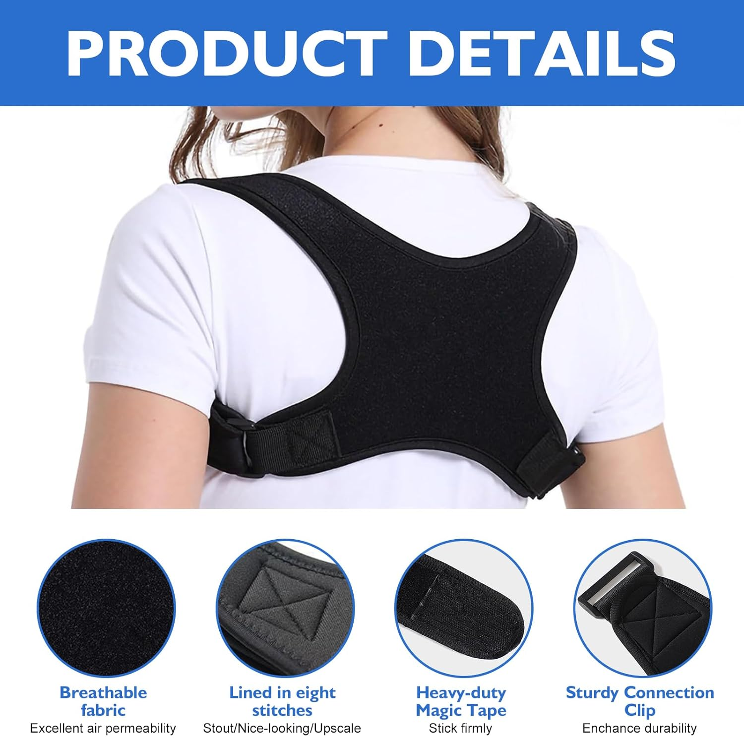 Advanced Posture Corrector for Men & Women, Breathable & Adjustable Orthopedic Support for Upper Back, Neck, Shoulder Pain Relief & Improved Posture, Orthopedic Posture Corrector (Black) image number 2