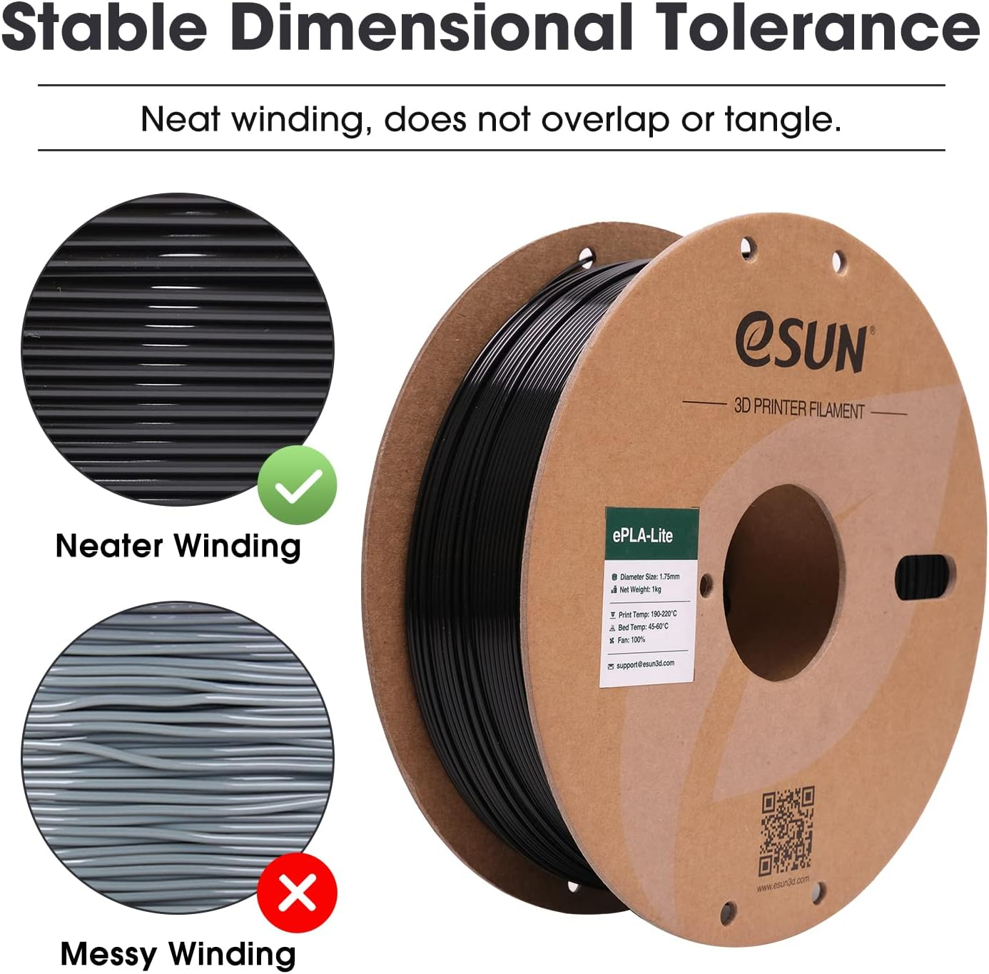 Esun PLA Filament 1.75Mm, 3D Printer Filament Upgraded PLA Filament, Dimensional Accuracy +/- 0.03Mm, 1KG Spool (2.2 LBS) 3D Printing Filament for 3D Printers,Black image number 2