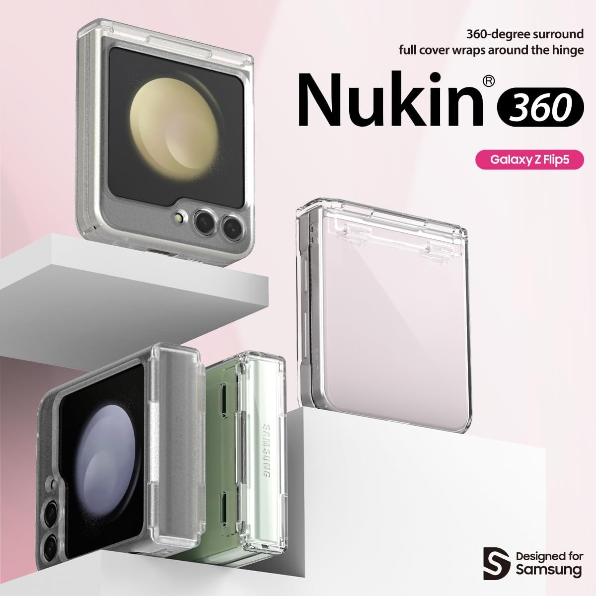 ARAREE Nukin 360 Samsung Galaxy Z Flip 5 Case with Hinge Protection, Lightweight Full Body Protective Hard PC Cover Designed for Samsung Galaxy Z Flip 5 5G - Clear, (Flip4Nk360) - Clear image number 4