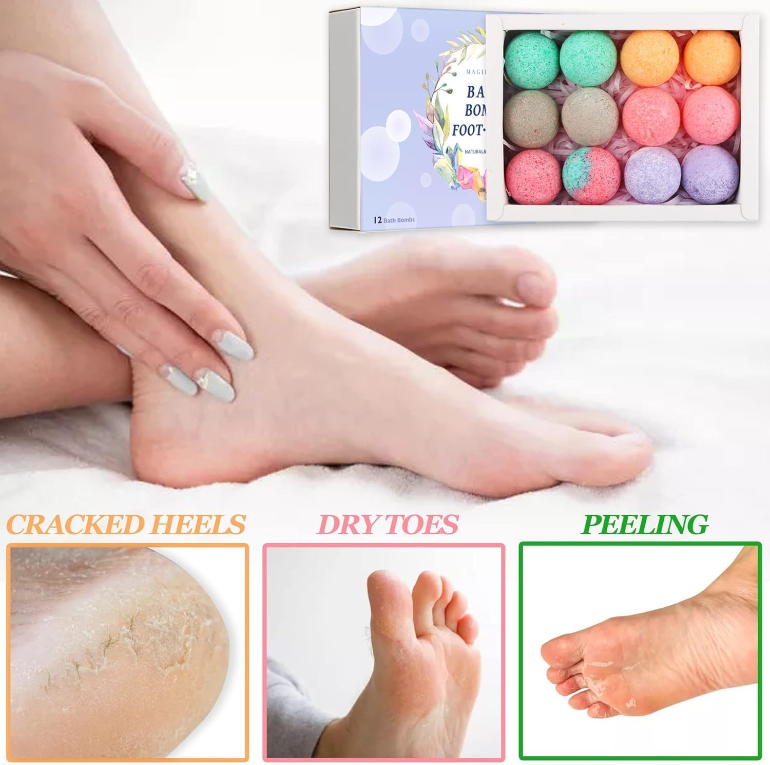 12-Pack Organic Foot Bath Bombs with Bath Salt | Infused with Essential Oils | Relieves Dry Cracked Feet, Athletes Foot, Foot Odor & Soothes Tired Sore Feet image number 6