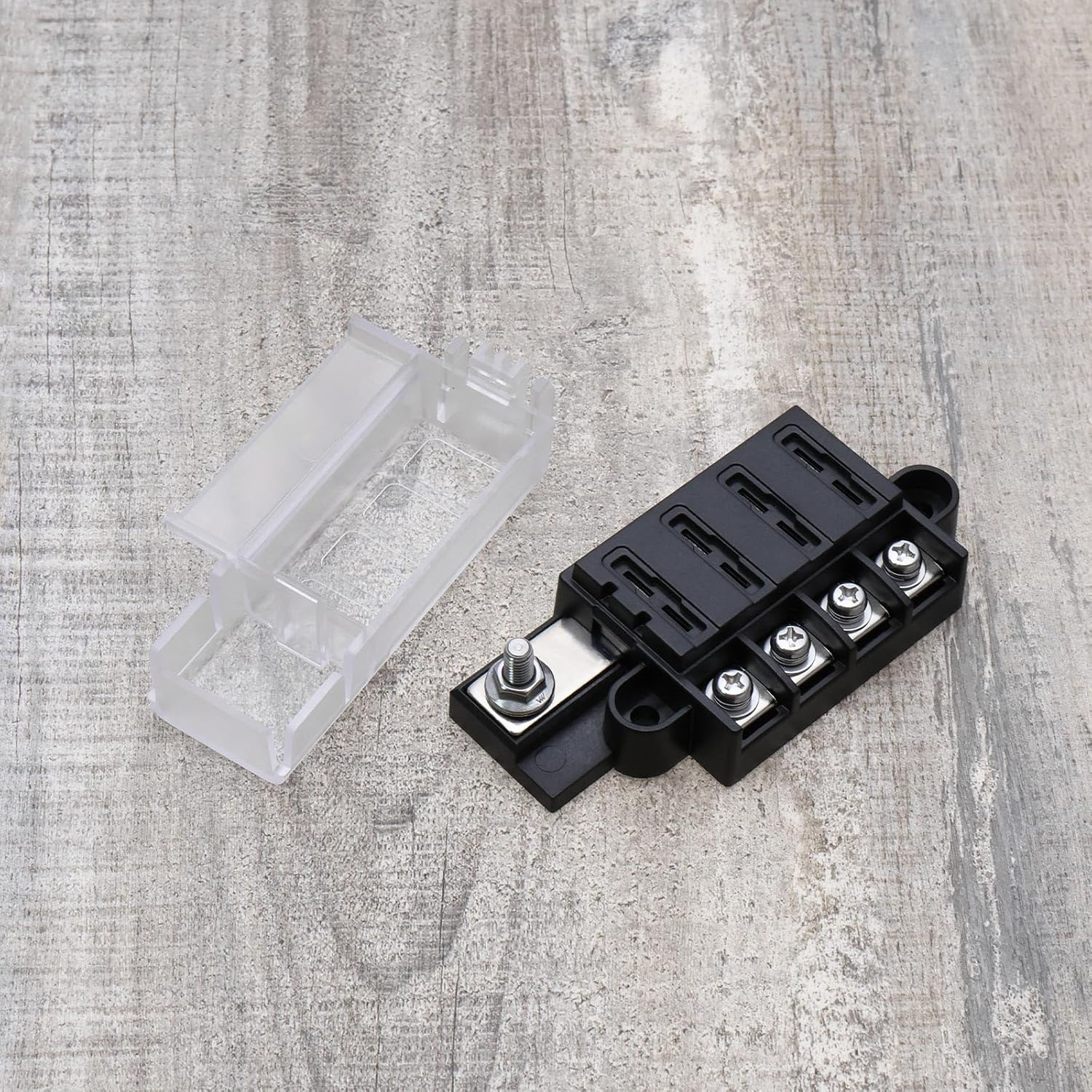 SING F LTD 1 Set of 12V-24V Automotive 4 Way Waterproof Fuse Box Metal Fuse Box 9.3X4.4Cm with Screws and 5A 10A 15A 20A Fuse for Trucks Cars Ships Black image number 3