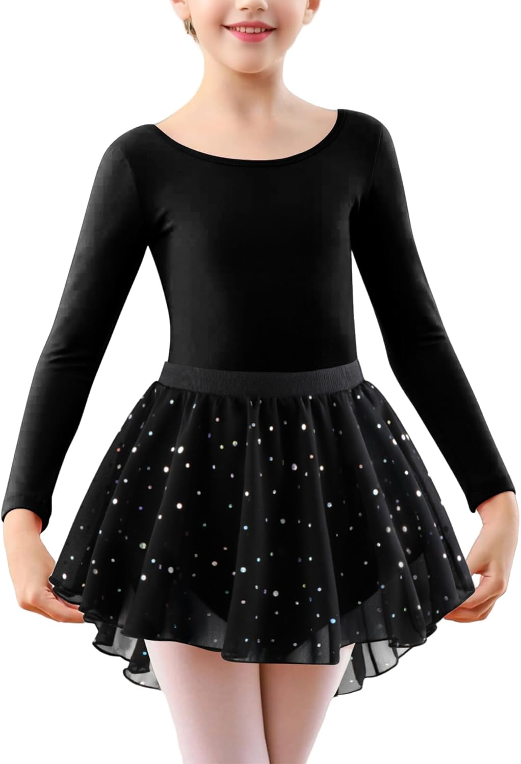 KEOYA Girls Dance Leotards Long Sleeve Ballet Outfits Dance Skirted Leotard Kids Ballet Tutu Dress for 3-11 Years image number 4