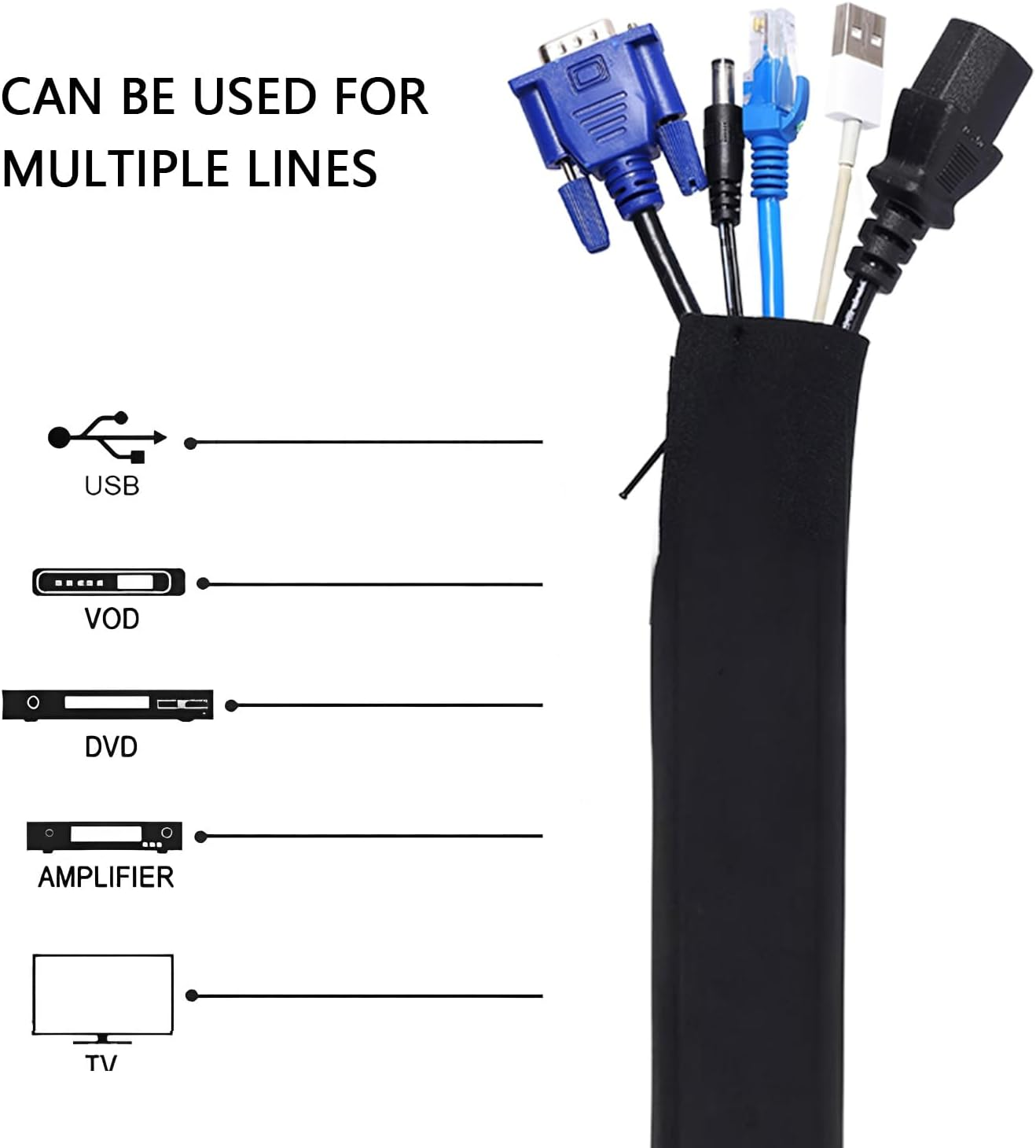 Mineens 3 Pack-40 Inch Cable Sleeve Flexible Cord Management System, Wire Organizer Cover for Desk PC TV Home Office, Black Cable Protector Wrap - Pet Chew Proof image number 1