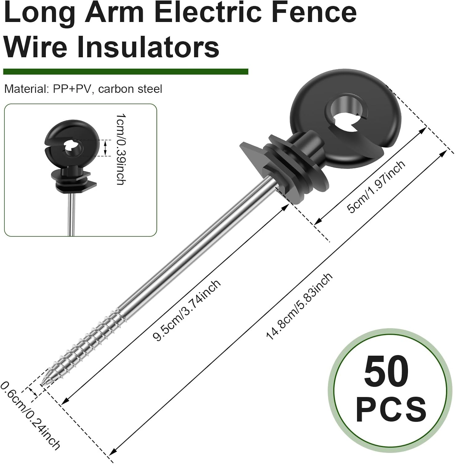 50Pcs Electric Fence Insulator, Screw in Insulator, Self Tapping Wood Post Insulator, High Strength Electric Fencing Post, Temperature Resistant Fence Accessories for Animal Agricultural Garden image number 3